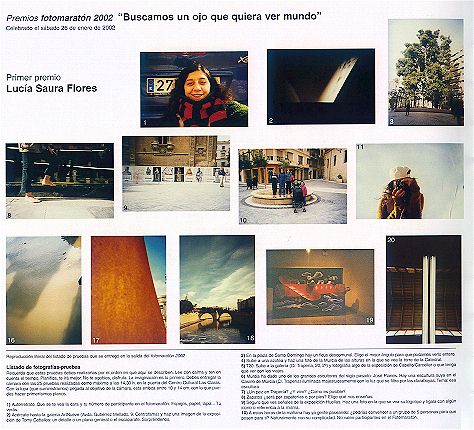 Pgina del catlogo con primer premio fotomaratn 2002
